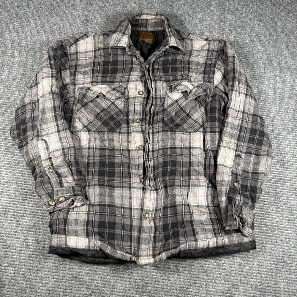 St. John's Bay Quilted Flannel Shirt Jacket Mens S Gray Good Plaid Shacket